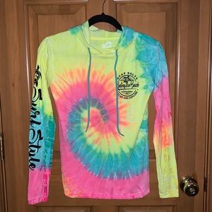 Long sleeve t-shirt with hood, tie dye, size S